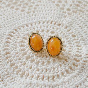 1928 Brand Faux Amber Orange Gold Rope Bezel Oval Domb Minimalist Stud Earrings